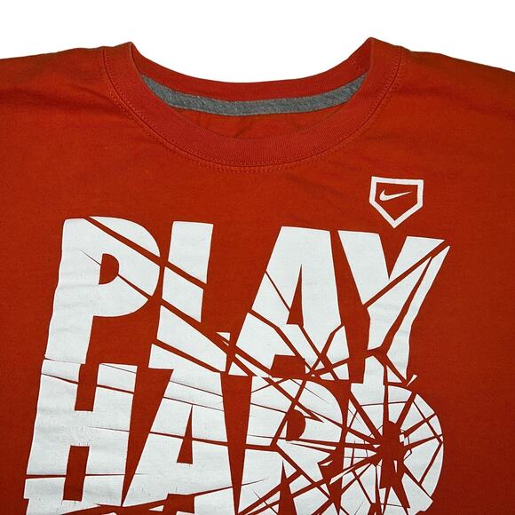 Nike Mens T Shirt Top Play Hard Ball Regular Fit Short Sleeve Orange White Large - Picture 2 of 5